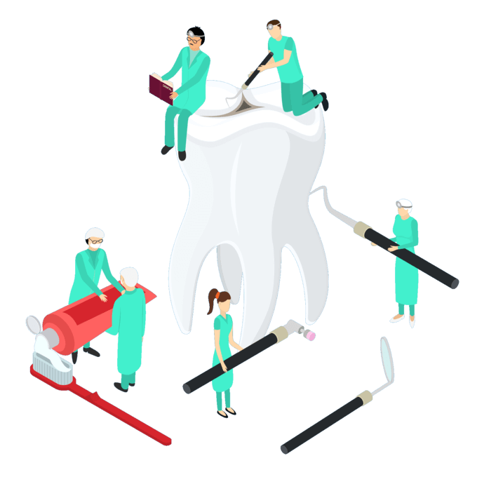 Grand Oak Dental Care Isometric Dental Examination in dentist chair